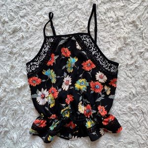 Floral black tank top
